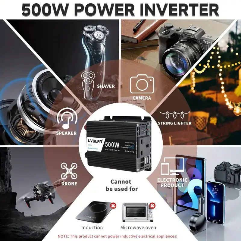 LVYUAN 500W Power Inverter DC 12V to 220V - 240V AC Transformer Car Converter 12V with dual USB ports & UK Sockets Charger Lighter Adapter 2