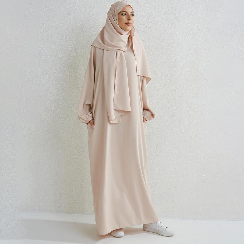 HS10049  High Quality Fabric Solid Color Hooded Robe abayas 0