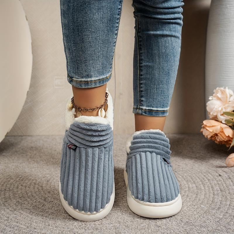 Thermal Solid Color Winter Slippers, Super Soft Slip On Flatform House Shoes, Cozy & Warm Plush Floor Slippers 1
