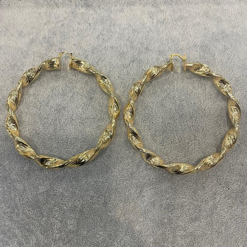 80mm gold filled patern hoops gold plated twist 5