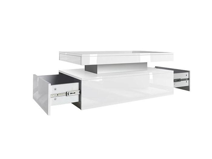 White High Gloss Coffee Table with LED RGB Lights, 2 Drawer Storage - Rectangle Sofa Side Table for Living Room/Home Office Furniture coffeetable ex display coffeetable smart  coffee coffee  tables 6