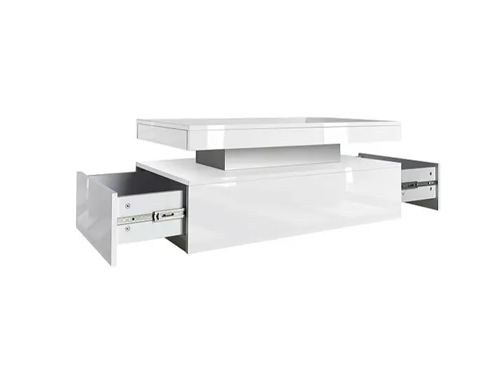White High Gloss Coffee Table with LED RGB Lights, 2 Drawer Storage - Rectangle Sofa Side Table for Living Room/Home Office Furniture coffeetable ex display coffeetable smart  coffee coffee  tables 6