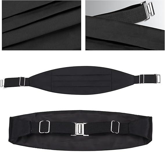 Men's Satin Cummerbund Pretied Bow Tie Breast Pocket Handkerchief Set 2