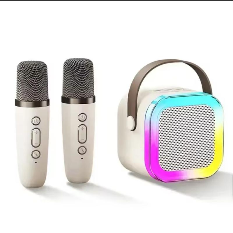 Portable Wireless Karaoke Speaker with 2 Mic, HiFi Stereo Sound and Colorful LED Lights for KTV, Audio and Smartphone Bluetooth Plastic 4