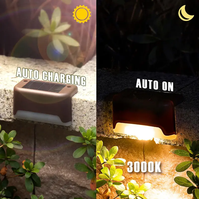 GIGALUMI Solar Garden Lights Outdoor, 12 Pack Solar Fence Lights, Solar Deck Lights Waterproof for Stairs, Deck, Fence, Yard, Patio, Gutter, Pathway, Decoration(Brown,Warm White) [Energy Class A] 2