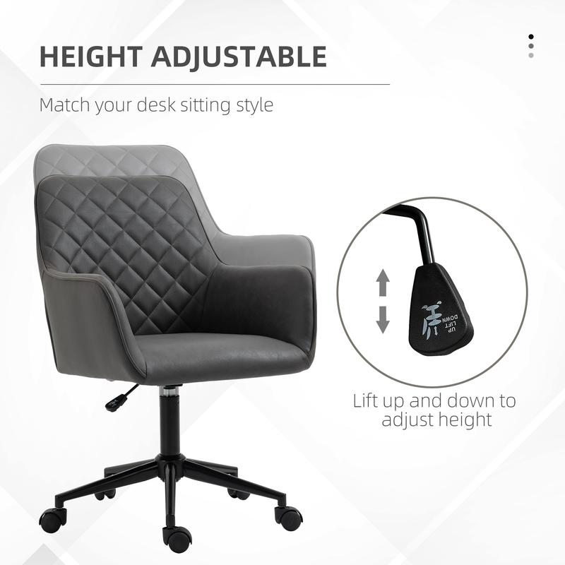 Vinsetto Swivel Office Chair Leather-Feel Fabric Home Study Leisure with Wheels, Grey 3