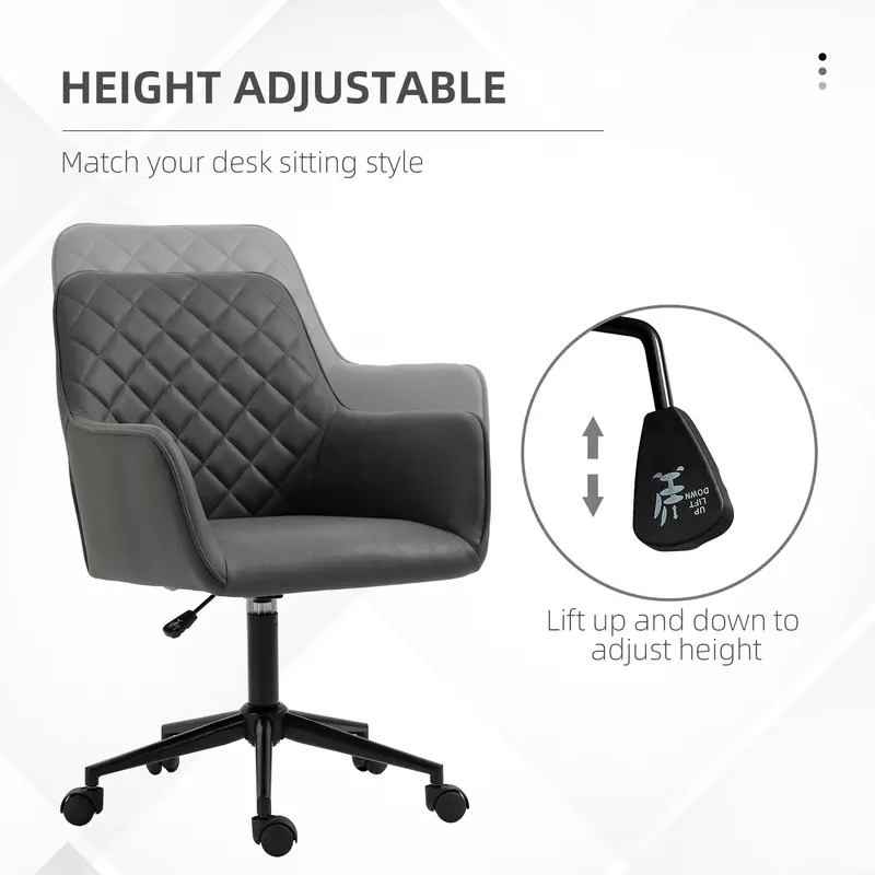 Vinsetto Swivel Office Chair Leather-Feel Fabric Home Study Leisure with Wheels, Grey 3