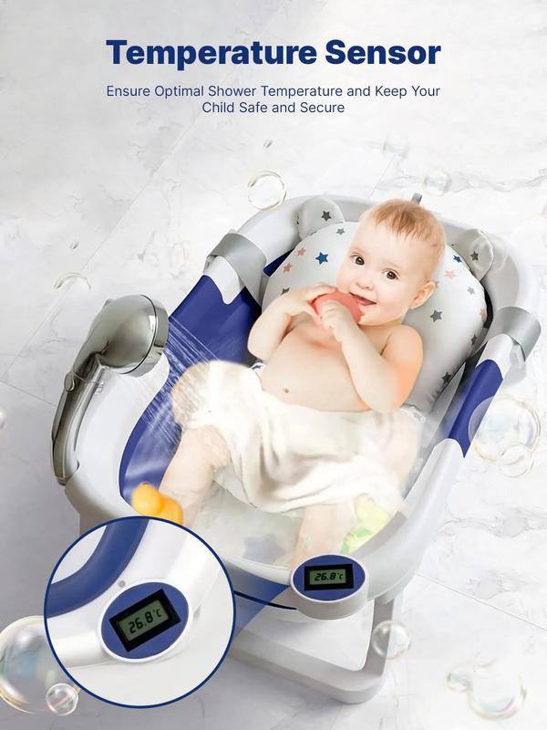 Foldable Baby Bath Tub, Toddler Bathtub with Thermometer Portable Collapsible Baby Shower 4