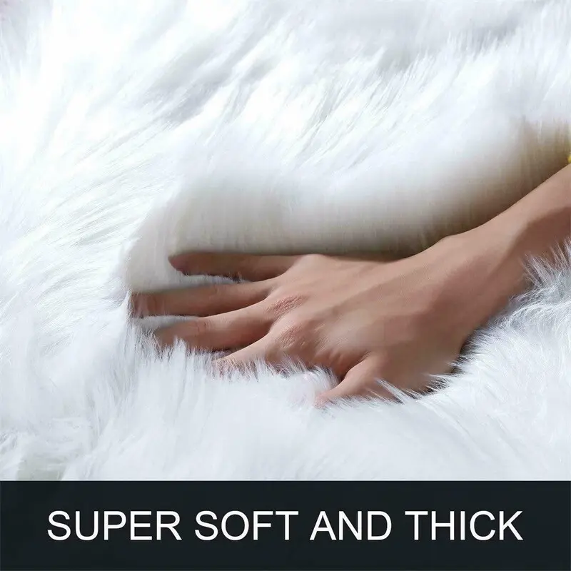 Luxurious Faux Sheepskin Area Rug - Soft, Fluffy & Machine Washable for Bedroom and Living Room Decor, White 4