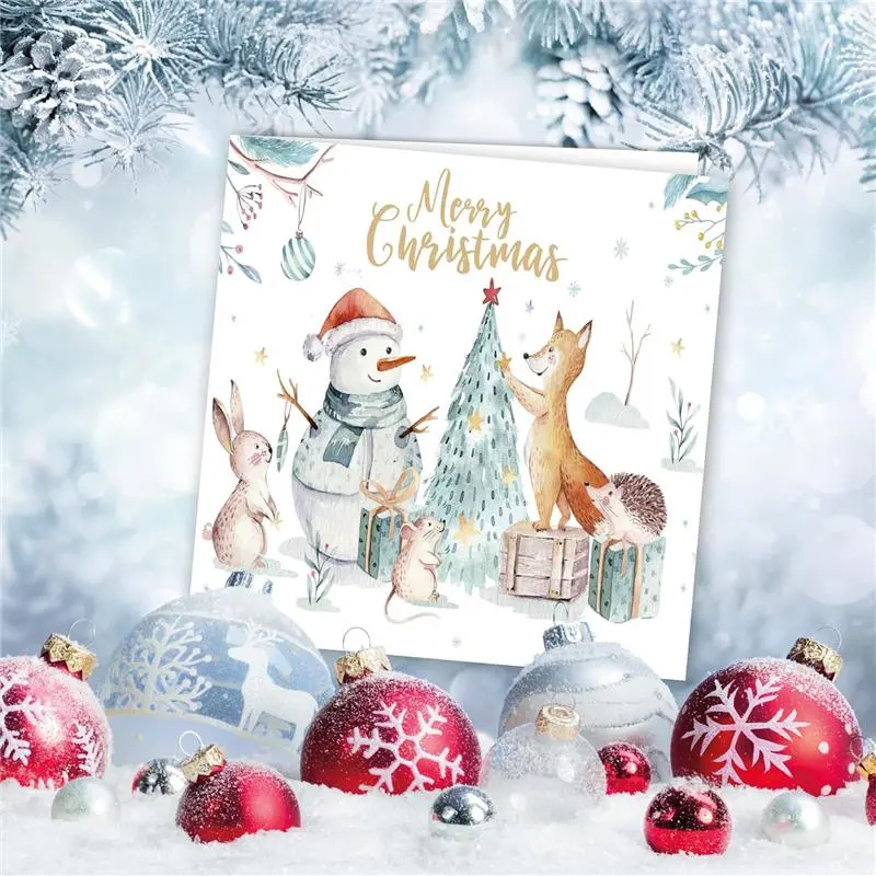 Charity Christmas Cards. Pack of 24. Each Christmas Card multipack has 4 different Watercolour Characters designs. Ecofriendly and UK made. Blank Inside. 115 x 115mm card size. 6