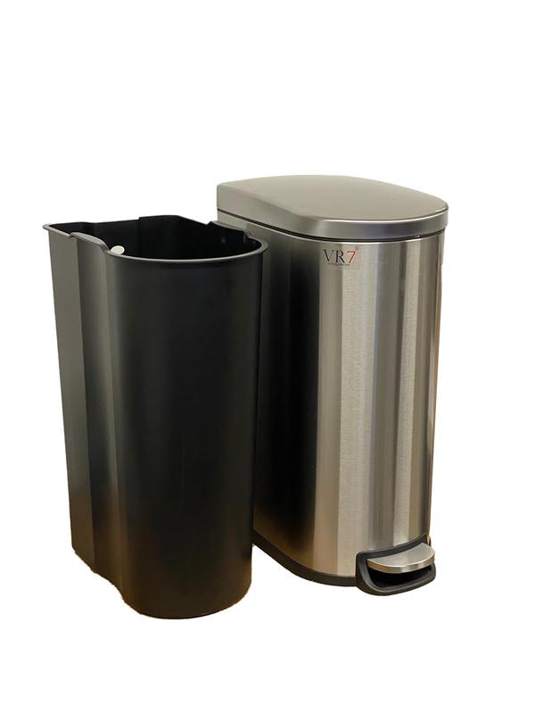 VR7 Stainless Steel Kitchen Recycling and Waste Bin with Lid & Steel Pedal 40L Bathroom Dustbin Removable Inner Basket Rubbish Bin Kitchen - Office - Bedroom - Livingroom Garbage bins for kitchen 4