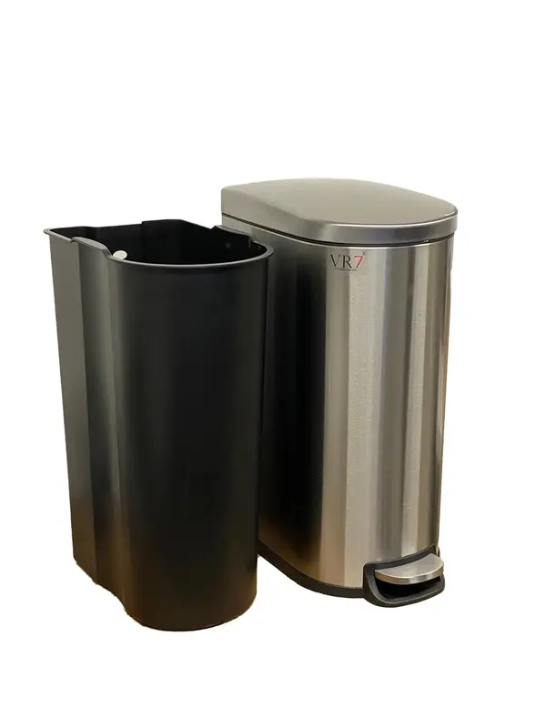 VR7 Stainless Steel Kitchen Recycling and Waste Bin with Lid & Steel Pedal 40L Bathroom Dustbin Removable Inner Basket Rubbish Bin Kitchen - Office - Bedroom - Livingroom Garbage bins for kitchen 3