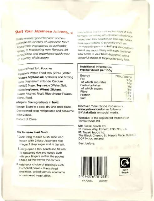 Yutaka Inari Sushi Pockets Seasoned Fried Tofu Pouches Soybean Curd 10 Pieces 180g Variety Packs | Perfect Gift 1