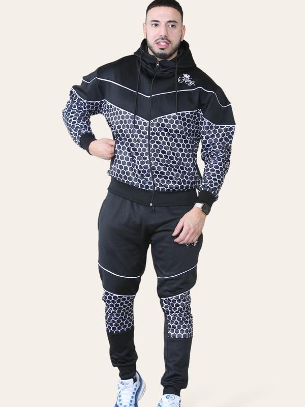 New Men's 2 Piece Logo Printed Running Jogging Hooded Tracksuit 1