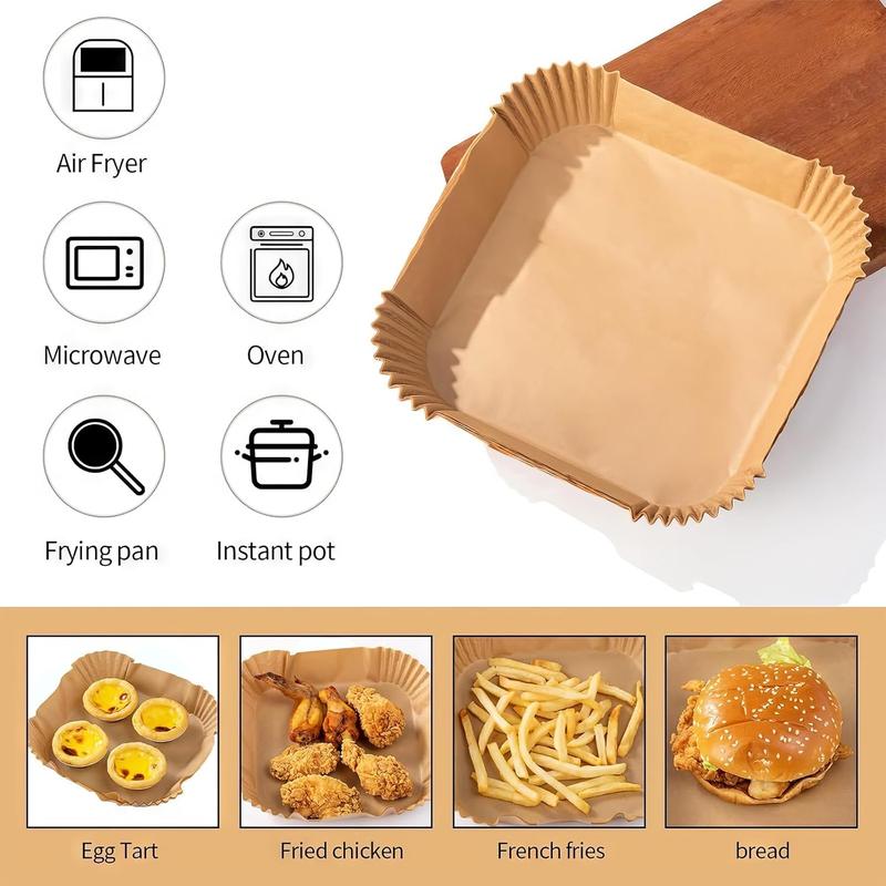 Air Fryer Liners 100 PCS | 6.3 Inch Square Air Fryer Paper Liners | Air Fryer Disposable Paper Liner, Bakeware Utensils Kitchen 3