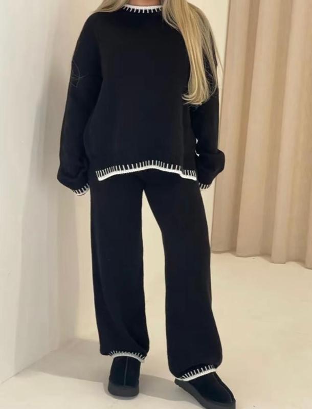 women's knitted lounge wear ladies wide leg palazzo top trouser tracksuit 6