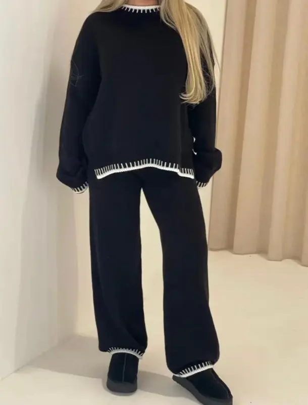 women's knitted lounge wear ladies wide leg palazzo top trouser tracksuit 6