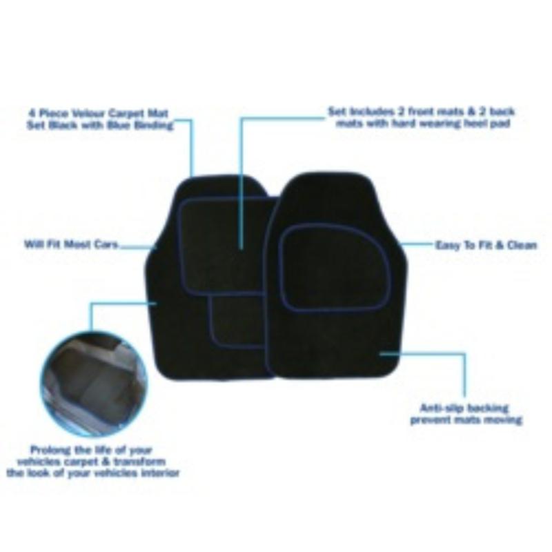 4PCS HEAVY DUTY UNIVERSAL BLACK CARPET & RUBBER MAT SET NON SLIP MATS 1