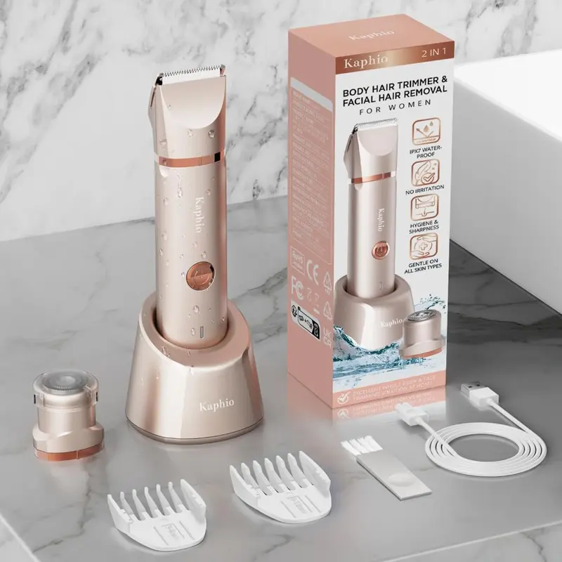 Trimmer for women pubic hair: 2 in 1 eletctric razors for women-rechargeable eletctric shaver for women-IPX7 waterproof bikini trimmer for underarm leg arm body face (Rose Gold) 5