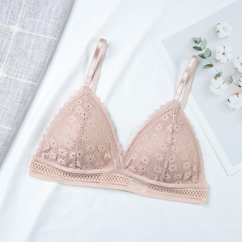 Product Introduction of Women Lace No Steel Ring Bra Beauty Back Wrapped Chest Comfortable Brassiere Stretch Thin Triangle Cup Padded Underwear New 9