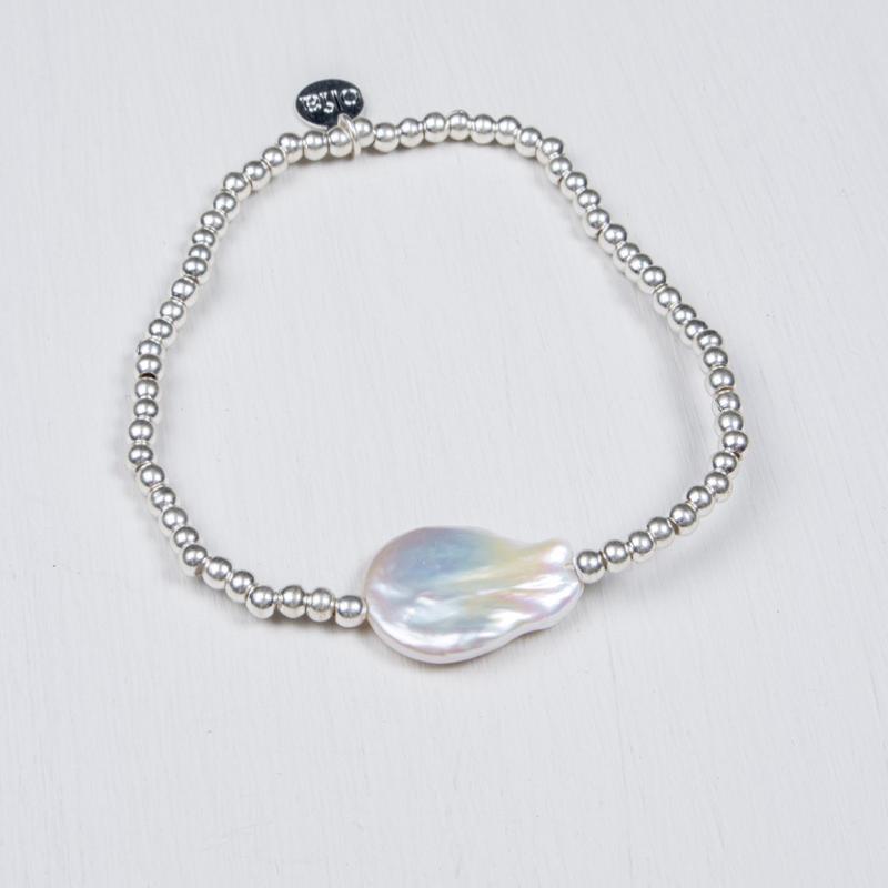 ***£10 sale***Ocean Baroque Pearl Stretch Bead Bracelet - Silver Plated 0