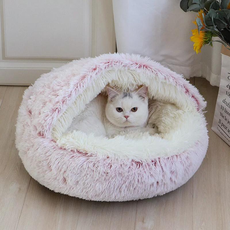 Pet Dog Cat Bed Round Plush Kitten Warm Sleeping Nest Bed Cat Igloo Cave House 5