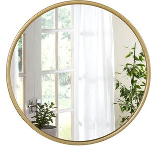 WOLTU Wall Mirror φ40/50/60 cm with Gloden Frame, Modern Round Hanging Mirror for Bathroom Bedroom Living Room Hallway, Wall Mounted Makeup Dressing Mirror, Made of Metal MDF Decor Circle Decorative Elegant