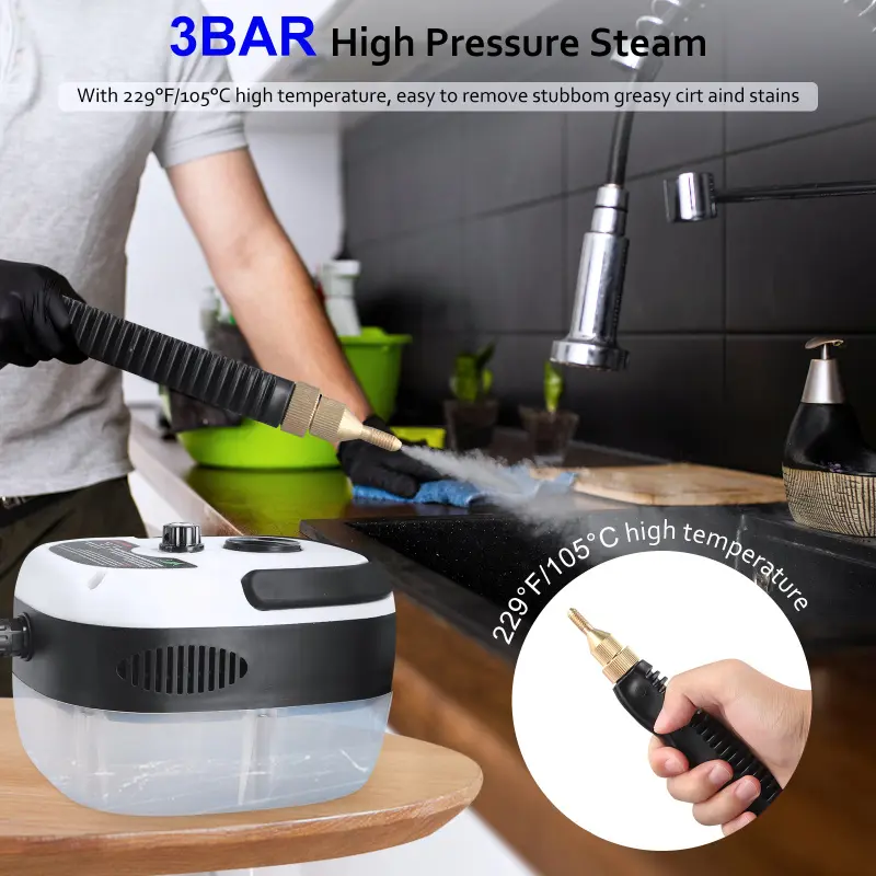 Handheld High Temp Portable Steamer Cleaning Machine with 3 Brush Heads,Steam Cleaners, Handheld Steam Cleaner, Steamer for Cleaning Grout Tile Car Living Room Kitchen Bathroom (White) 3