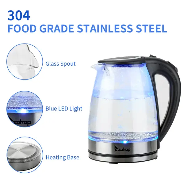 [Same model: 94353526] HD-1857-A 220V 2000W 1.8L Electric Glass Kettle UK Plug 1