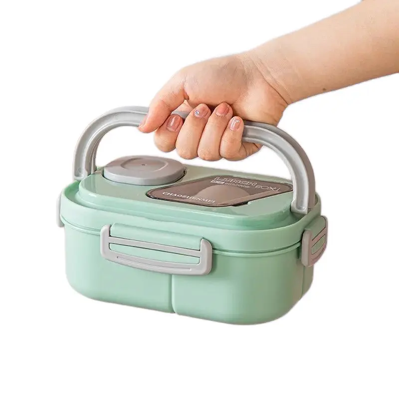 Single Double-layer Lunch Box Portable Compartment Food Box Microwave Lunch Box With Fork And Spoon Picnic Plastic Tableware Lightweight