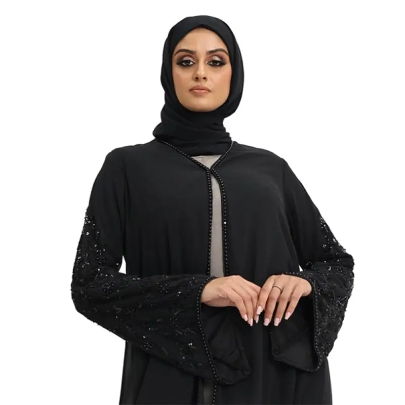 Pearl Chiffon Double Black Beaded Kimono 0