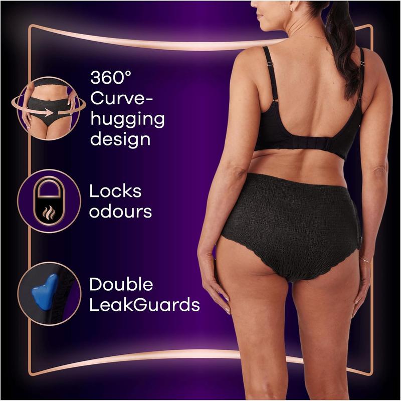 Always Discreet Boutique Underwear Incontinence Pants Plus L Black X 8, for Sensitive Bladder, Locks Away Odours, Wetness and Prevent Leaks Comfort Comfortable Panties Womenswear Style 3