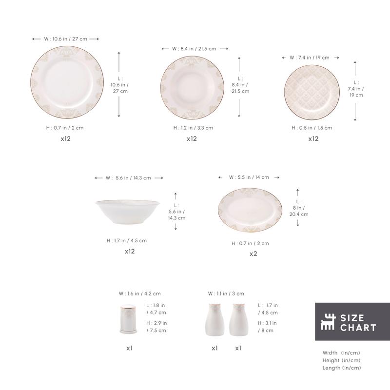Karaca Siena 53-Piece Bone China Dinner Set for 12 People, Gold 2