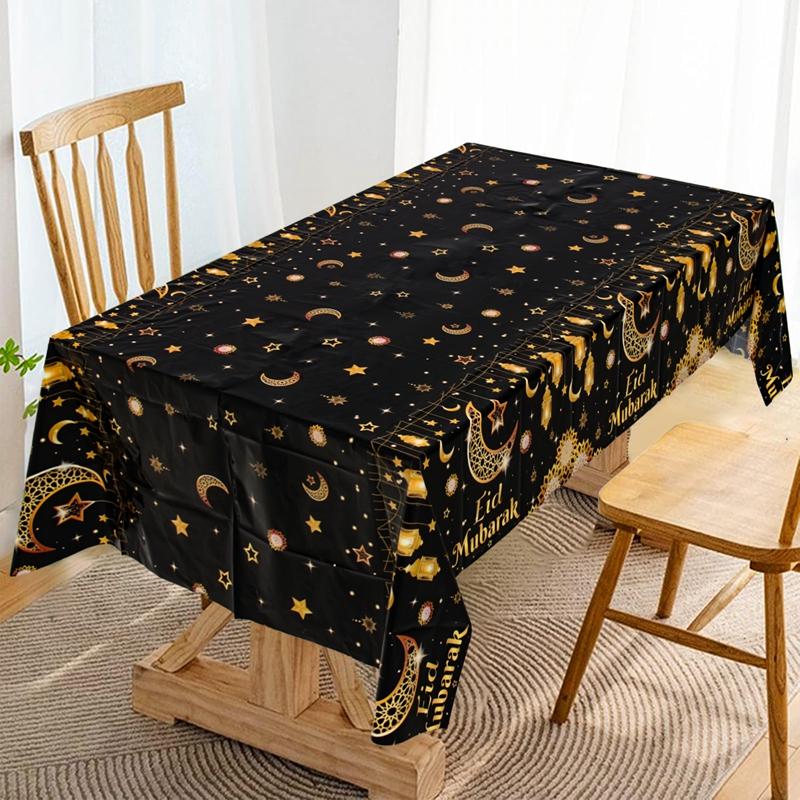 Product Introduction of Eid Mubarak 2  Pcs Star Moon Tablecloth Ramadan Kareem Decor for Home 2025 Islamic Muslim Party Eid Al Adha Supplies Castle Table Cover 11