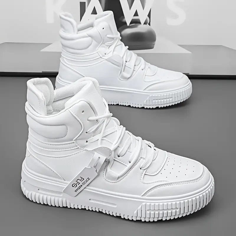 Vintage High-Top Skateboard Shoes for Couples: Unique Double-Layer Lace-Up Shoes, Round Toe Design |  Warm Autumn and Winter Lining | PU Upper | Mesh Insole | PVC Sole Shock Absorption | Suitable for Running, Outdoor Hiking, Daily Shoes—Casual Style