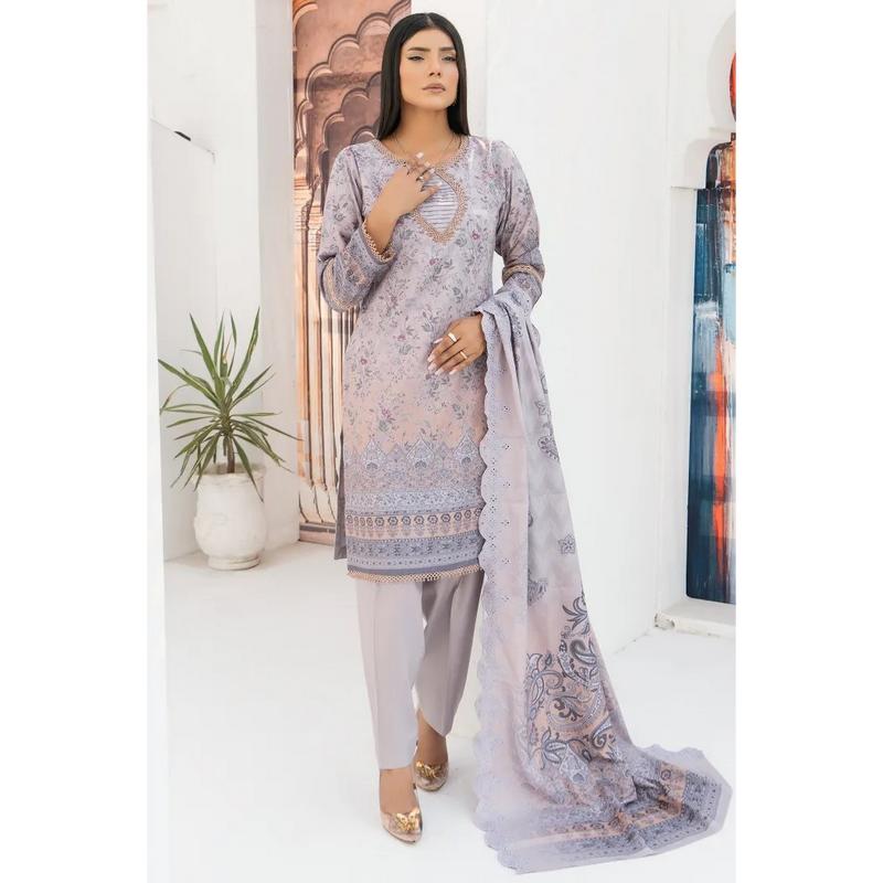 Dhanak Print Ladies Pakistani Suits-Jazmin-1455-Grey Dress Dupatta 3
