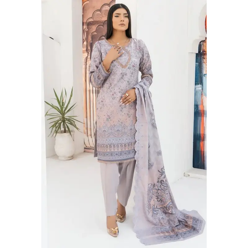 Dhanak Print Ladies Pakistani Suits-Jazmin-1455-Grey Dress Dupatta 3