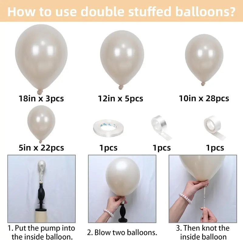 Pearl White Sand Balloons Pearl Beige Balloons Arch Double-Stuffed White Balloon Different Sizes 18/12/10/5inch 61pcs Ivory Cream Balloons Garland for Wedding Birde to be Birthday Anniversary Decor 1