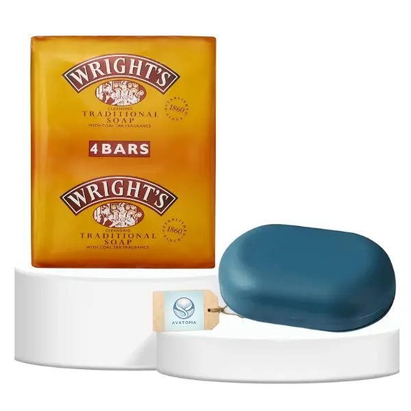 **Wrights Traditional Coal Tar Soap 4 x 125g + Soap Dish | Antibacterial Bar for All Skin Types | Ideal for Home, Gym & Travel**