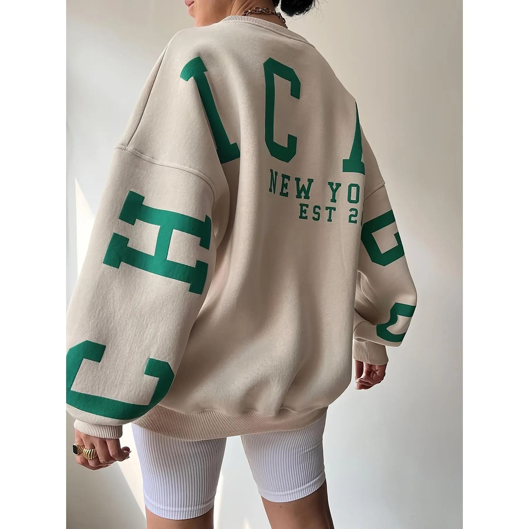Plus Size Cozy Letter Print Crew Neck Pullover Sweatshirt - Soft, Casual, Long Sleeve, Fall & Winter Essential - Women's Comfortable Plus Size Clothing for Everyday Wear