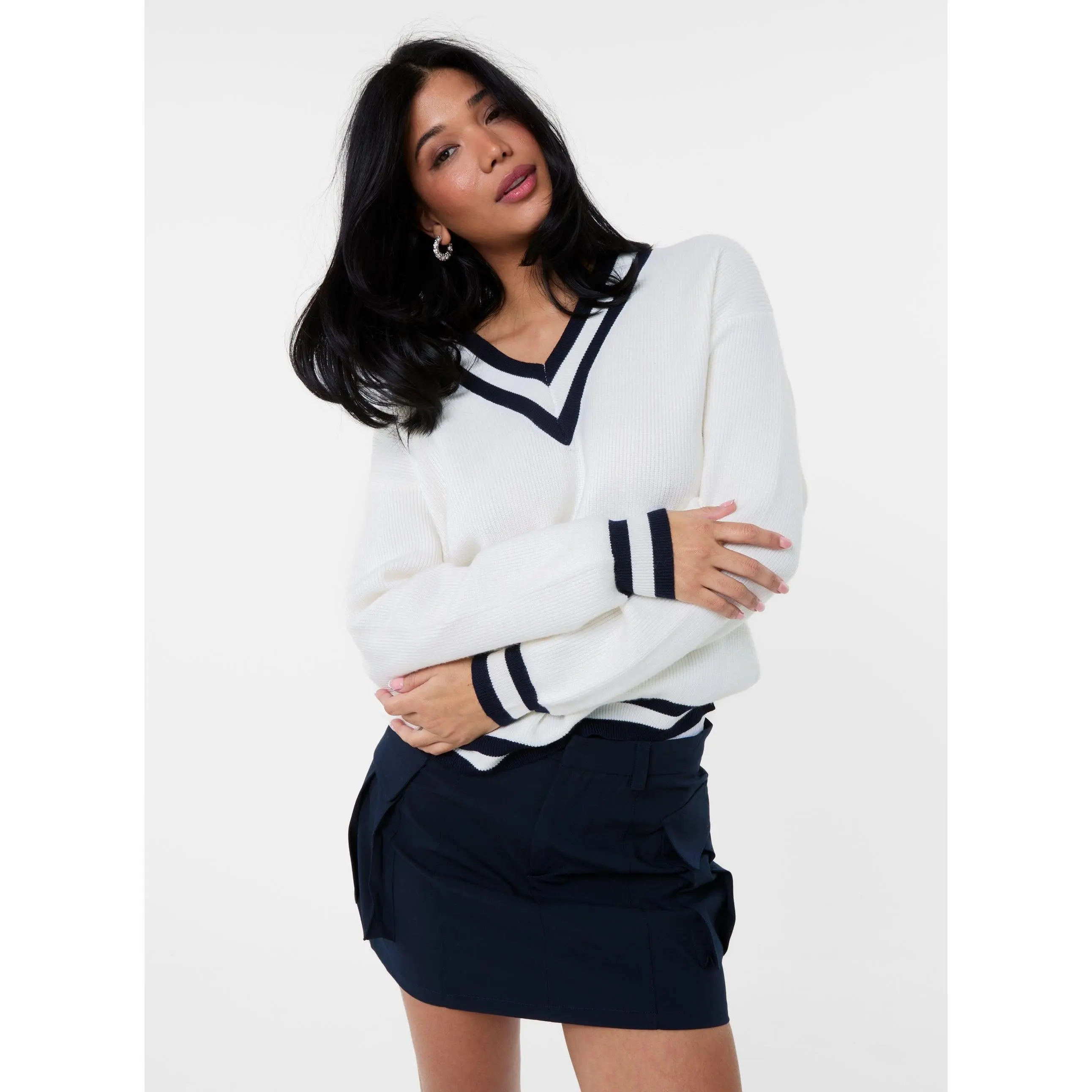 Pink Vanilla Varsity V Neck Sweater  Womenswear Knitwear