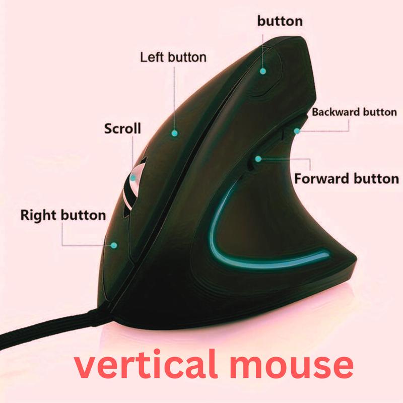 Optical Wired Vertical Mouse for Right-Handed PC Gamers with Glitter Embellishment 1