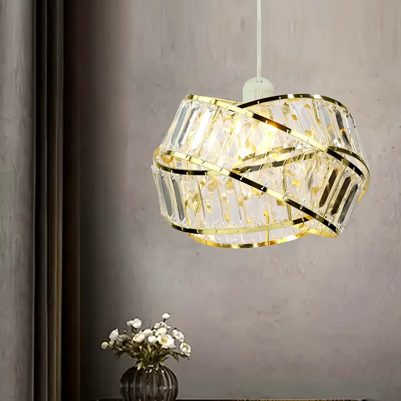 Circular Embedded Modern Lampshade With Acrylic Crystal Effect, Suitable For Pendant Lights, Ceiling Lights, Table Lamps. Ideal For Kitchen Island, Dining Room, Bedroom, Living Room, Hallway. 0