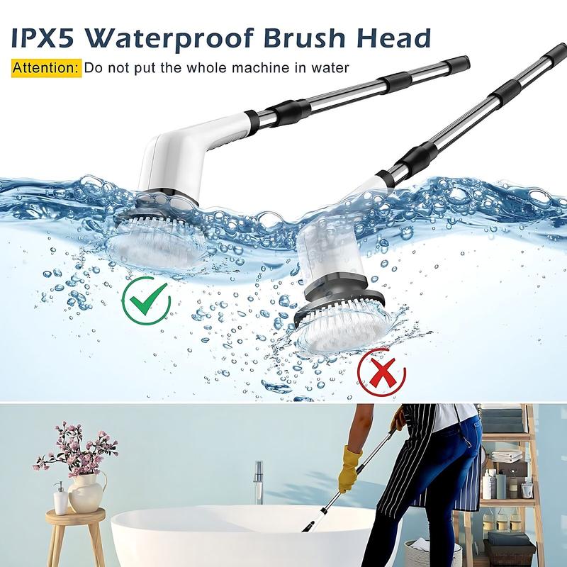 Electric Spin Scrubber Upgrade 9 in 1 Electric Cleaning Brush 420RPM Powerful Cleaning 1.5H Bathroom Scrubber Dual Speed with Extension Arm for Kitchen Car Tile Wall Floor Shower 7