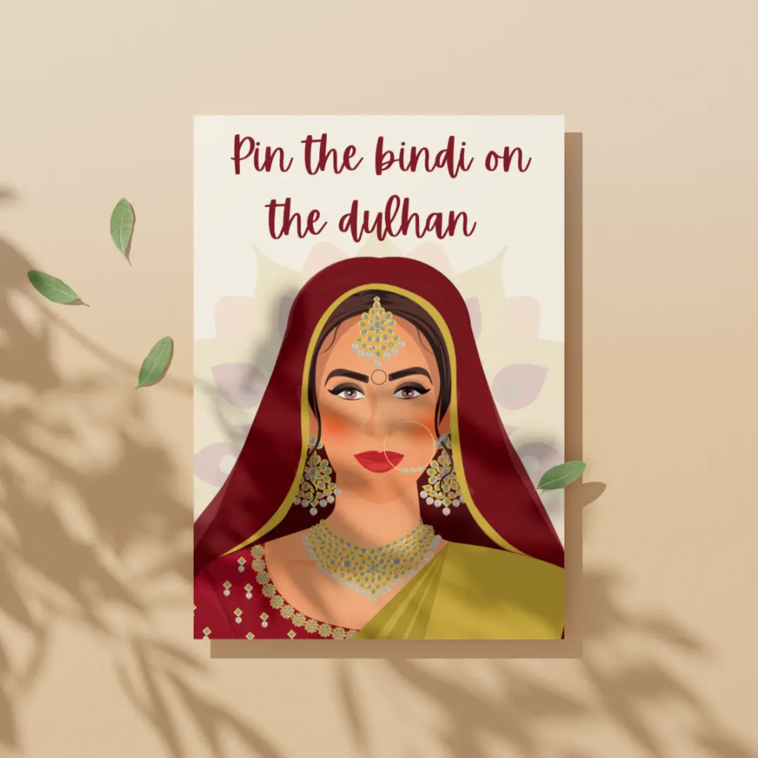 Pin The Bindi On The Dulhan | 48 Stickers & Blindfold | A2 | KPrintsDesigns