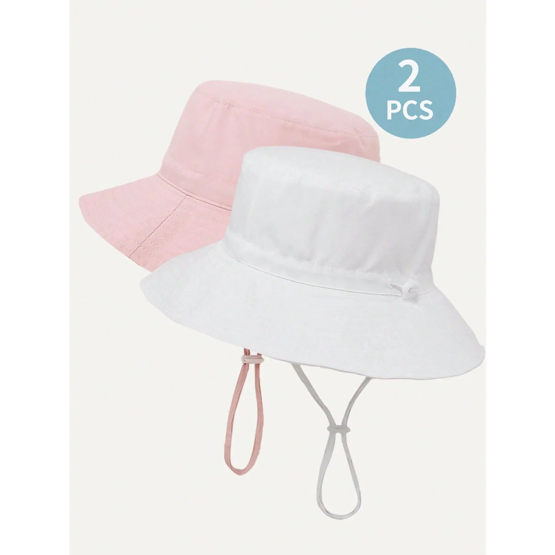 2pcs Children Adjustable Pure White And Light Pink Color Sun Protection Breathable Daily Casual Bucket Hat, Suitable For Outdoor Activities And Everyday Use.