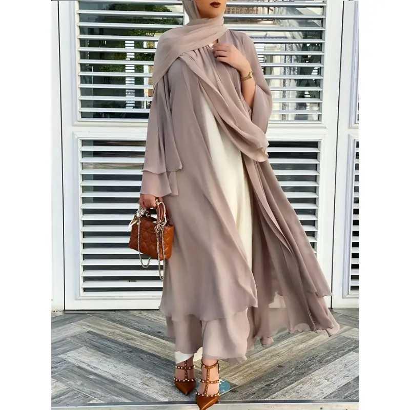 Ramadan Islamic Modest Dress Without Hijab, Long Sleeve Open Front Casual Modest Muslim Dress, Women's Clothing