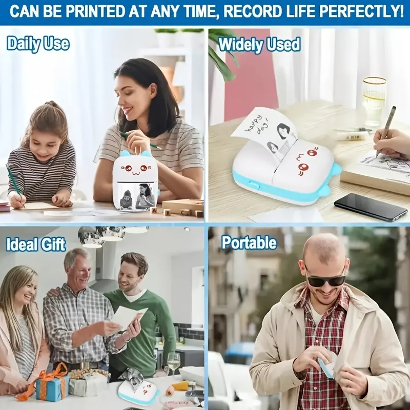 Portable Mini Thermal Printer - USB-Powered, 5 Rolls Self-adhesive Printing Paper,Cute Animal Design for Photos & Labels, Ideal for Travel, School, Office - Perfect Gift for Birthdays, Anniversaries 4