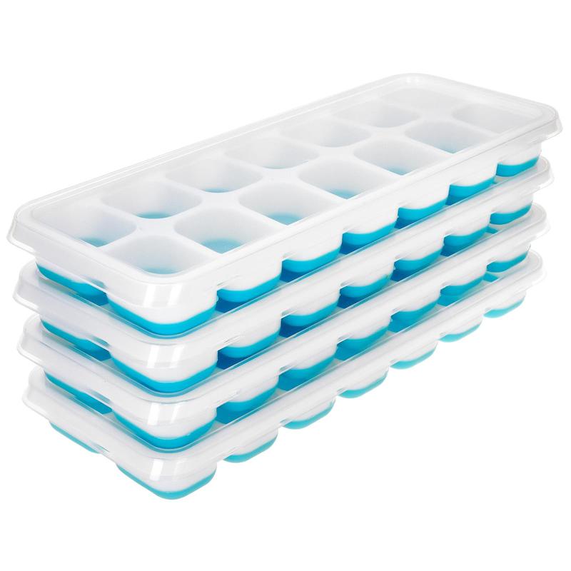 Silicone Ice Cube Trays Stackable Easy-Release Free Cocktail Freezer 4 Pack Ice Cube Tray with Lid Easy to Clean Ice Cube Moulds Save Freezer Space Reusable Ice Trays BPA Free Flexible Silicone Ice Cube Trays Removable Cubes for  Drinks  Kitchen Set 1