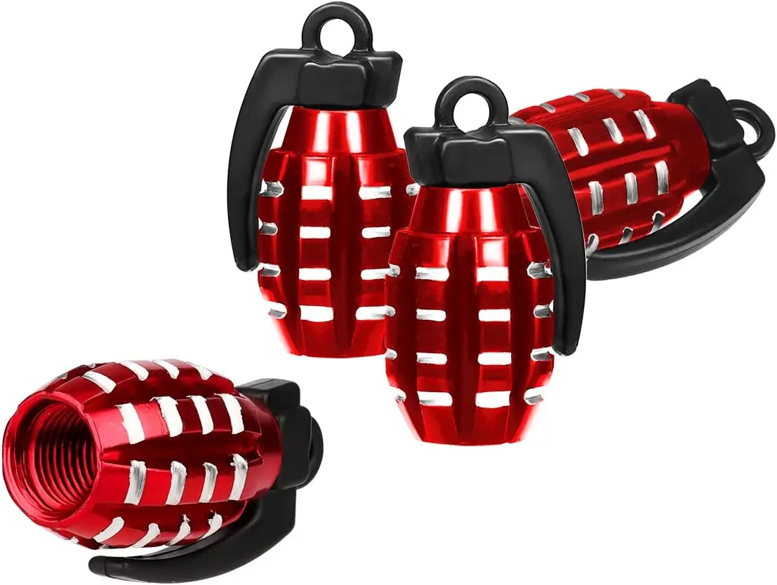 Red Grenades Premium Universal Car/Bike Dust Valve Caps - Set of Four